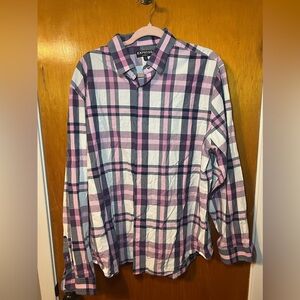 Express Pink White Plaid Long Sleeve Button Up Modern Fit Shirt